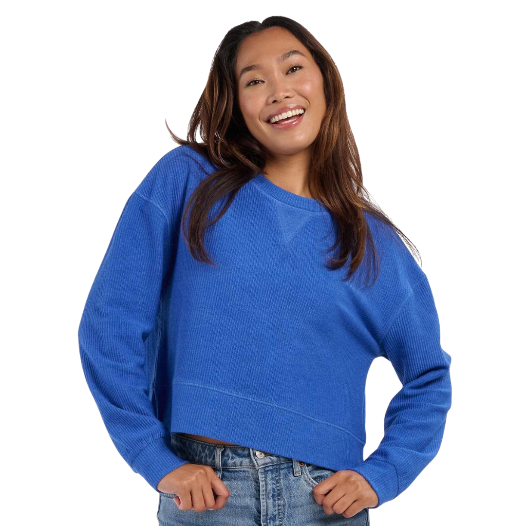 Women’s Cropped Boxy Ribbed Knit Crew Sweatshirt