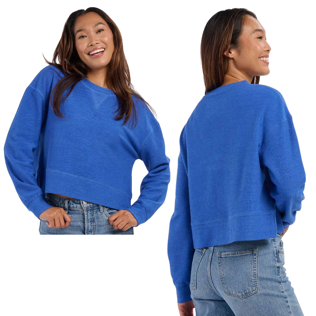 Women’s Cropped Boxy Ribbed Knit Crew Sweatshirt