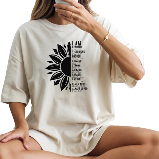 I Am Beautiful Strong Christian Sunflower Graphic Tee