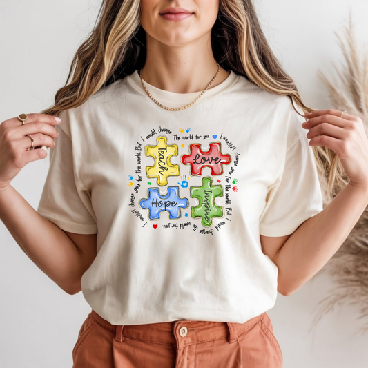 Autism Support Puzzle Pieces Graphic Tee