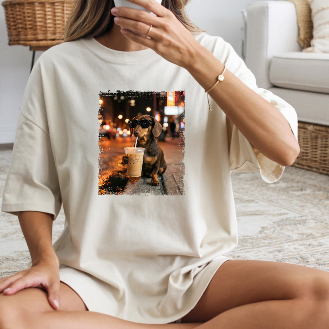 Cute Dachshund Coffee Lover Vintage Style Graphic Tee