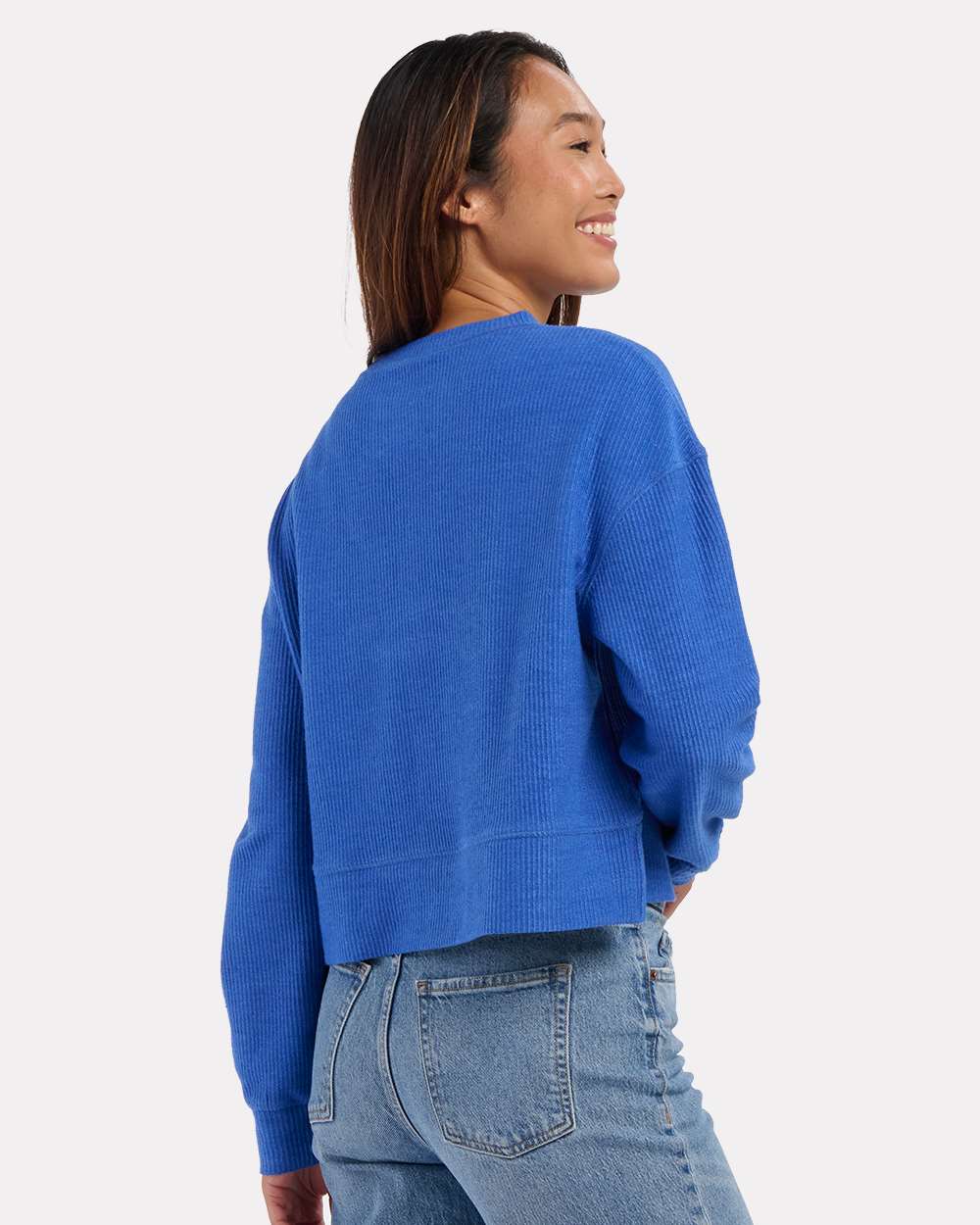 Women’s Cropped Boxy Ribbed Knit Crew Sweatshirt