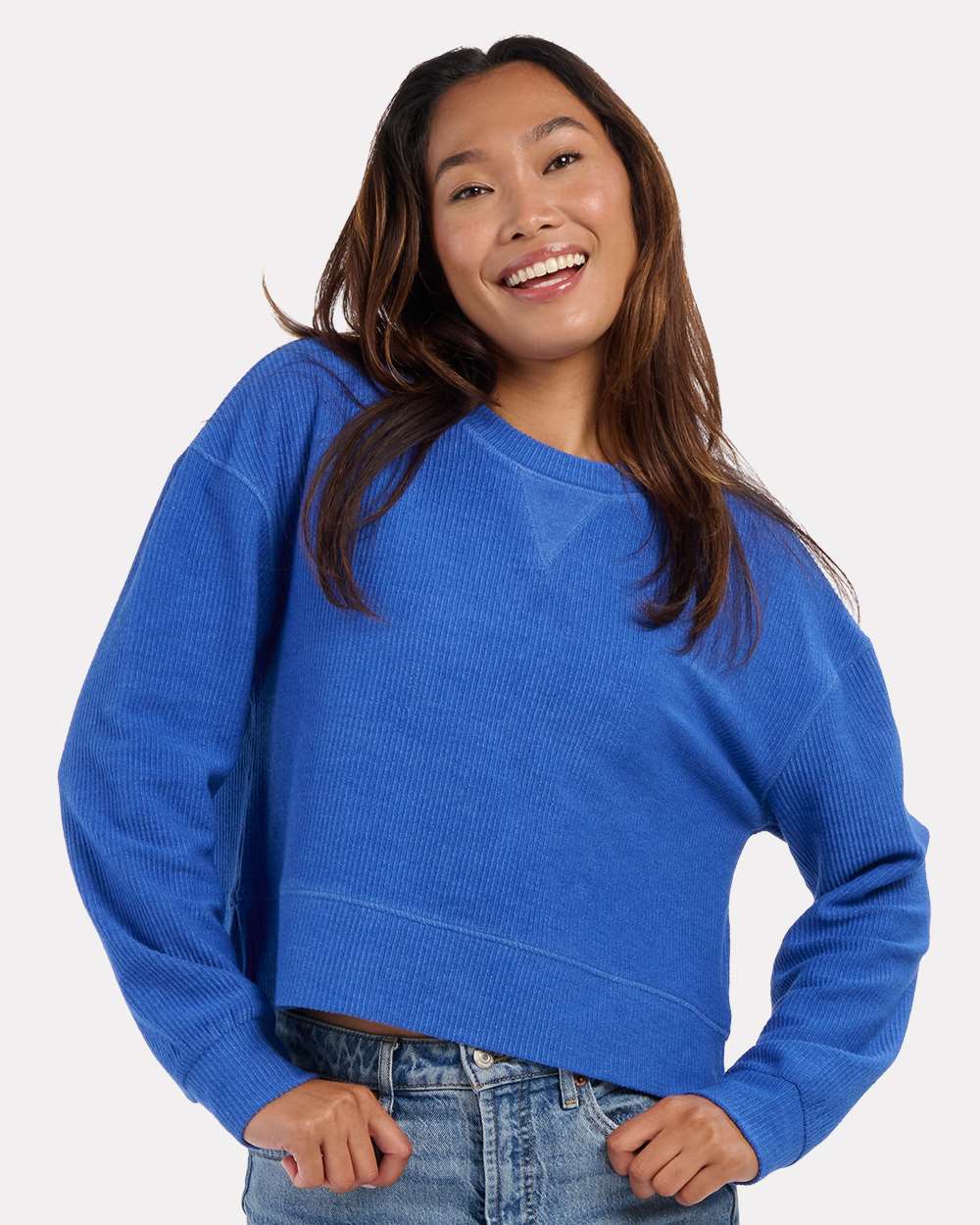 Women’s Cropped Boxy Ribbed Knit Crew Sweatshirt